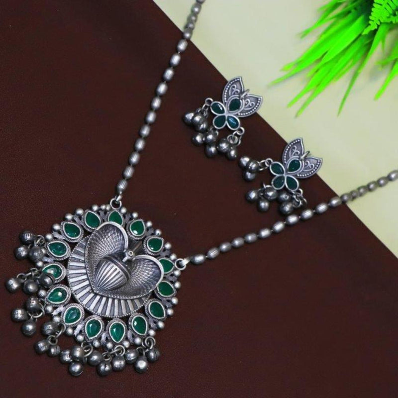 Akruti Collection Oxidised Plated Long Necklace Set