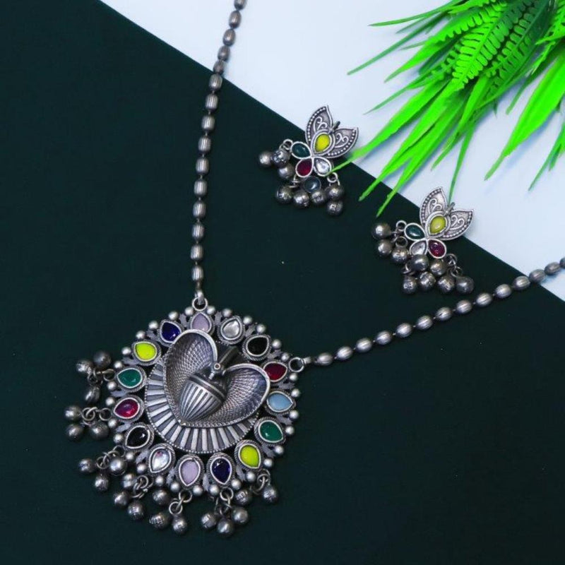 Akruti Collection Oxidised Plated Long Necklace Set