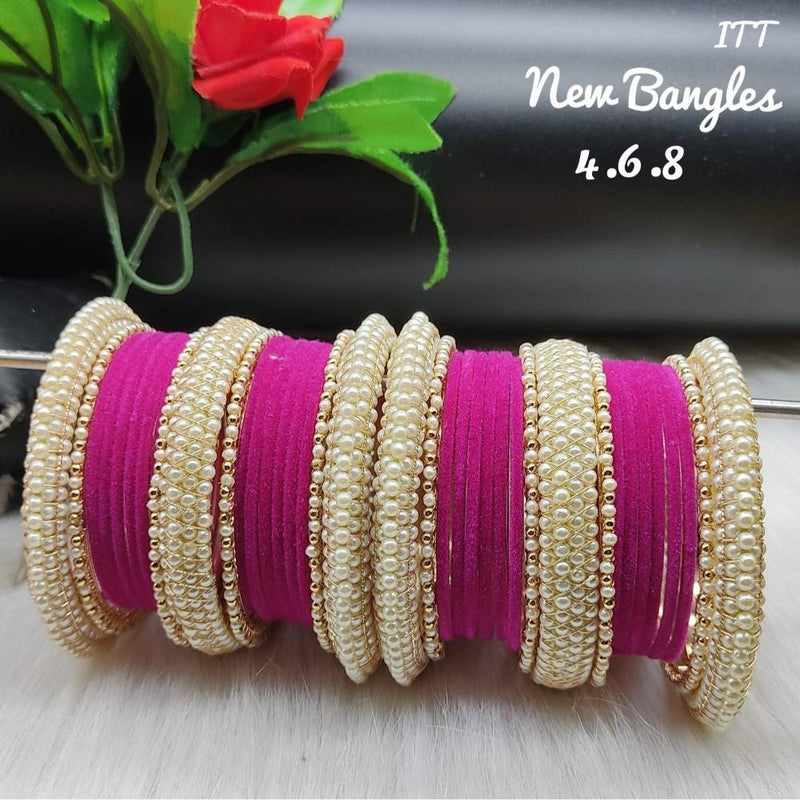 Akruti Collection Gold Plated Velvet and Moti Bangles Set