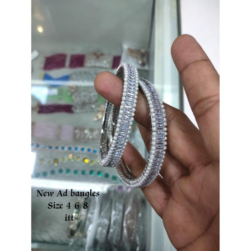 Akruti Collection Silver Plated AD Bangles Set