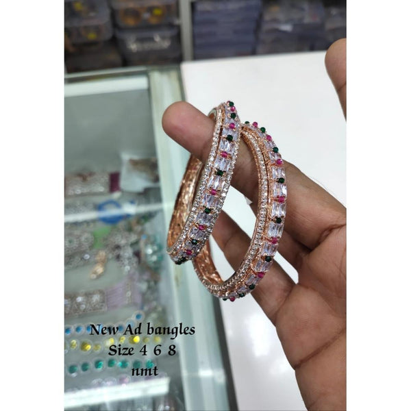 Akruti Collection Rose Gold Plated AD Bangles Set
