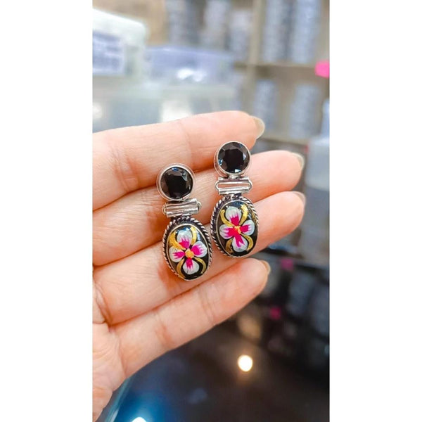 Akruti Collection Silver Hand Painted Multi Color Dangler Earrings