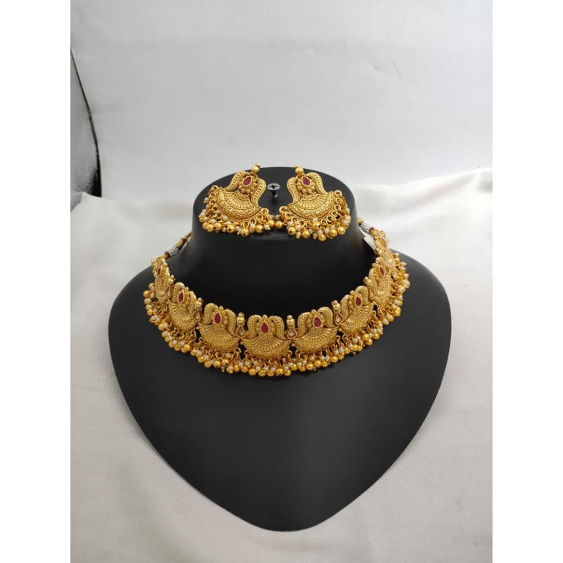 Akruti Collection Gold Plated Pota Stone Necklace Set