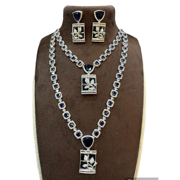 Akruti Collection Silver Plated AD Long Necklace Set