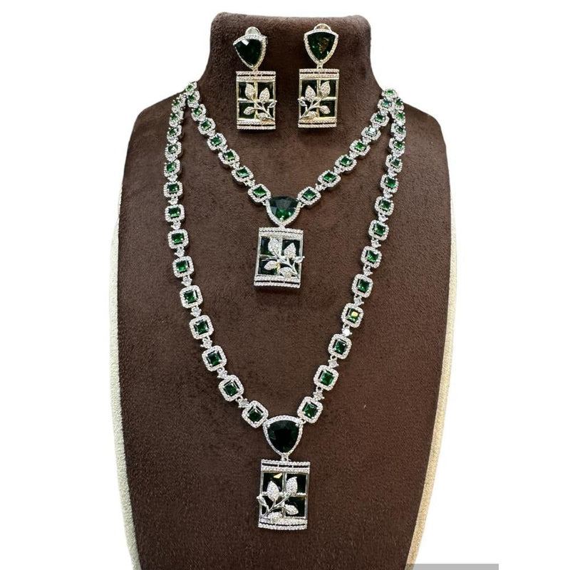 Akruti Collection Silver Plated AD Long Necklace Set