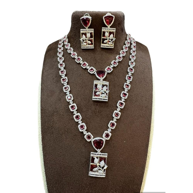 Akruti Collection Silver Plated AD Long Necklace Set