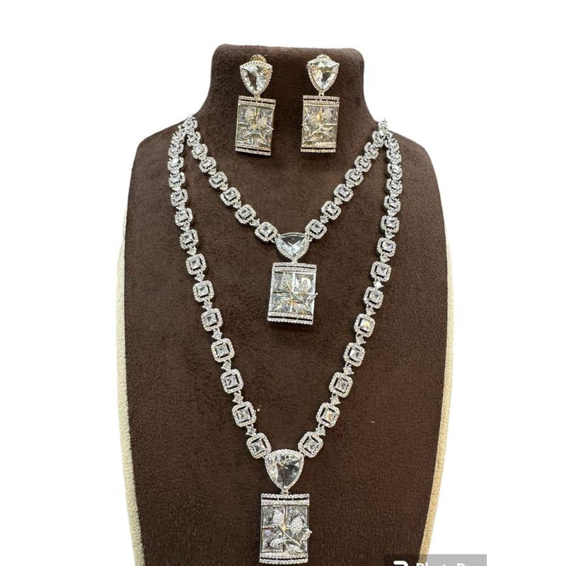 Akruti Collection Silver Plated AD Long Necklace Set