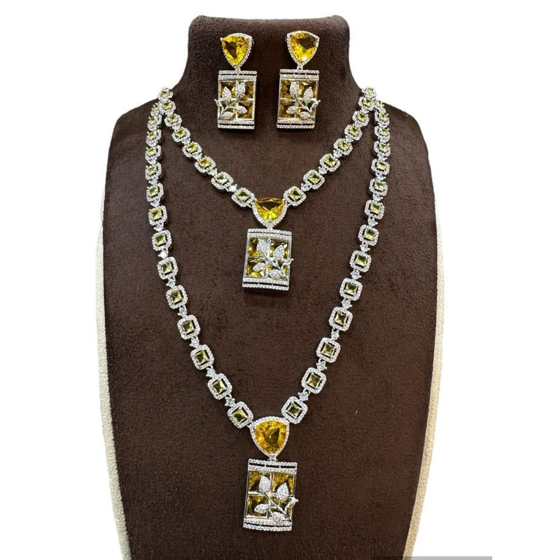 Akruti Collection Silver Plated AD Long Necklace Set