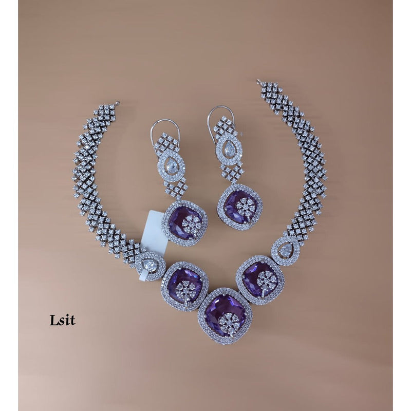 Akruti Collection Silver Plated AD Necklace Set