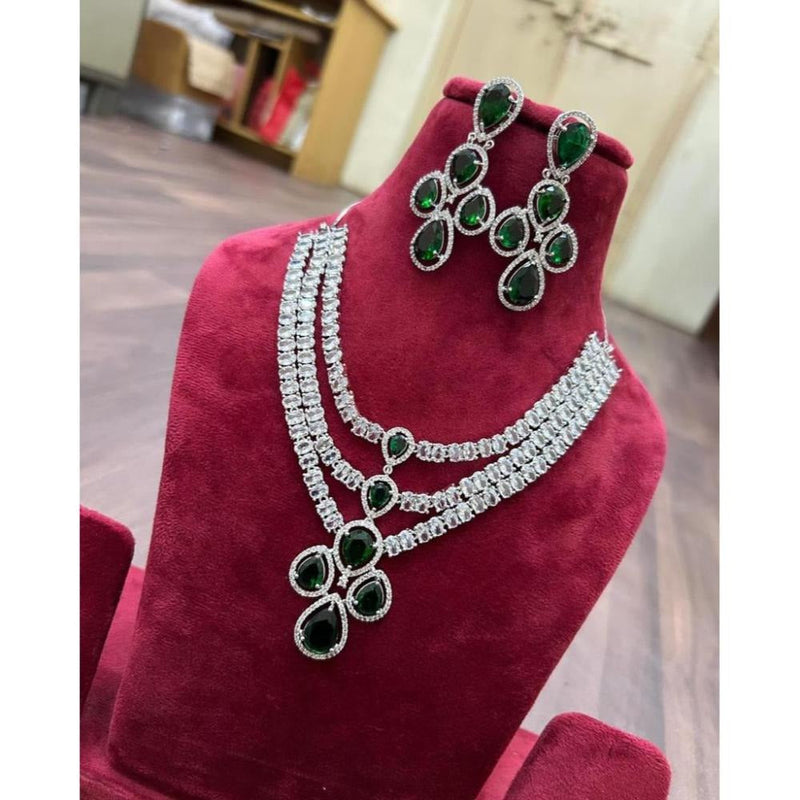 Akruti Collection Silver Plated AD Necklace Set