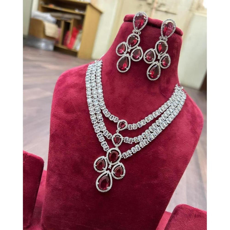 Akruti Collection Silver Plated AD Necklace Set