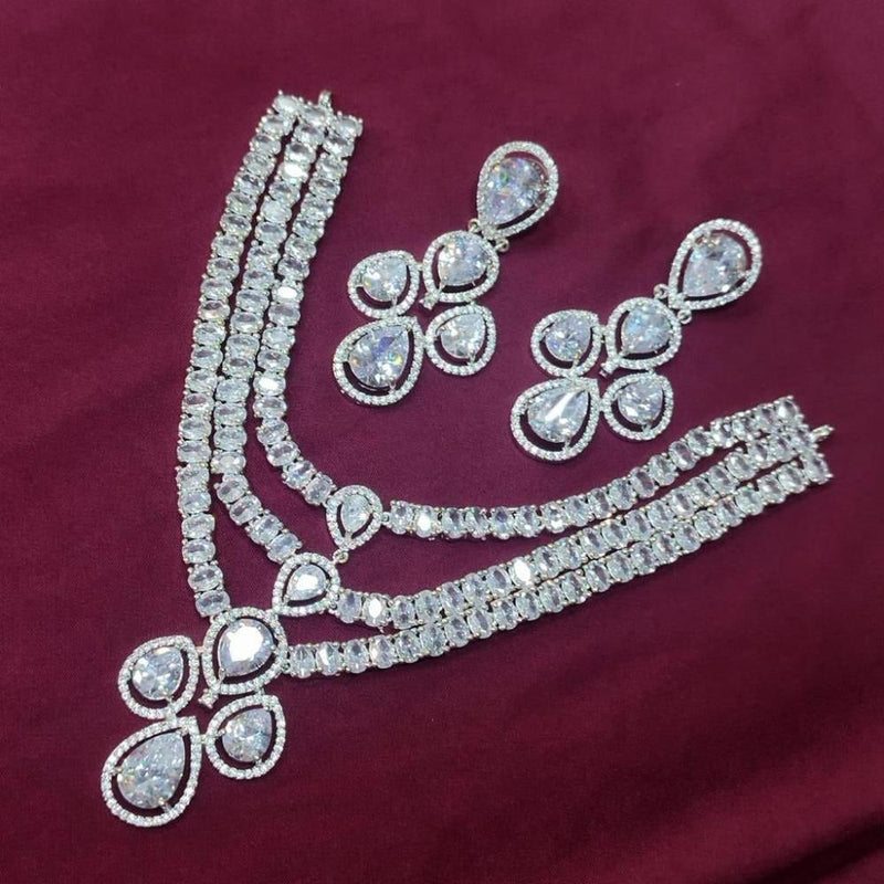 Akruti Collection Silver Plated AD Necklace Set