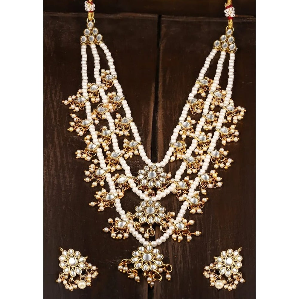 Akruti Collection Gold Plated Kundan And Pearl Long Necklace Set