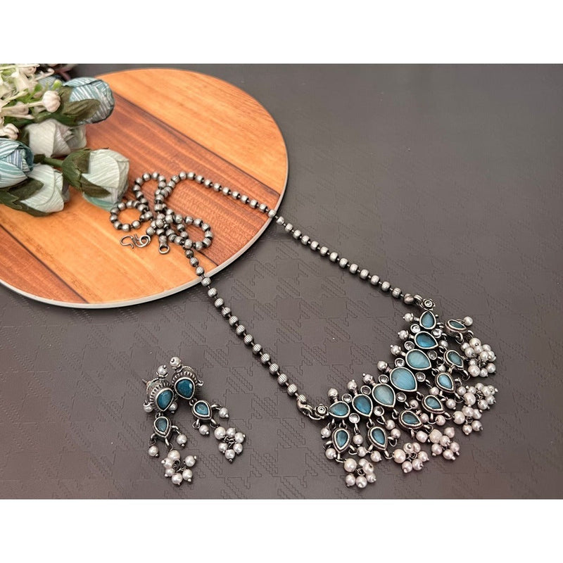 Akruti Collection Oxidised Plated Long Necklace Set