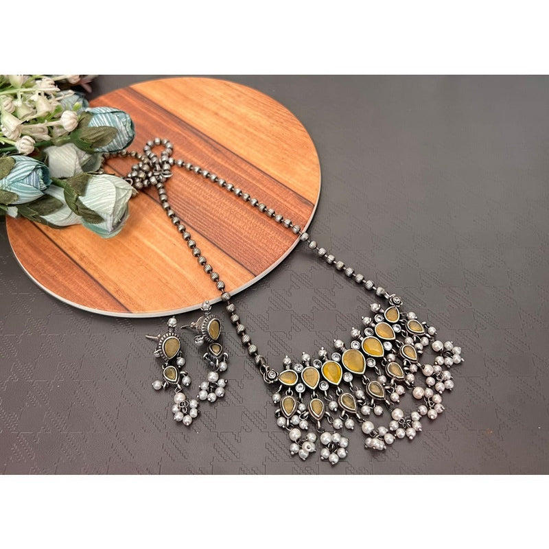 Akruti Collection Oxidised Plated Long Necklace Set