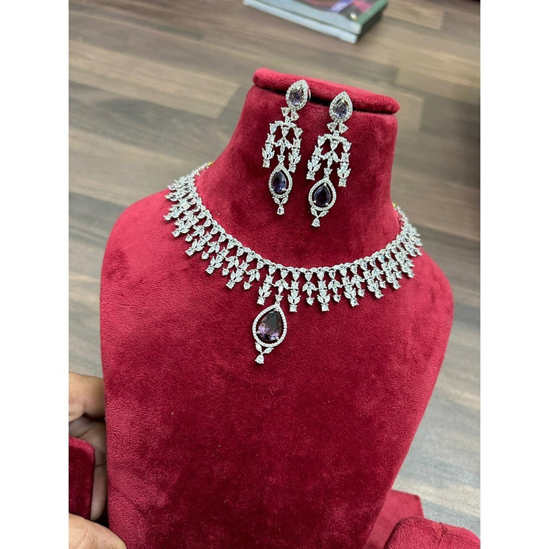 Akruti Collection Silver Plated AD Necklace Set