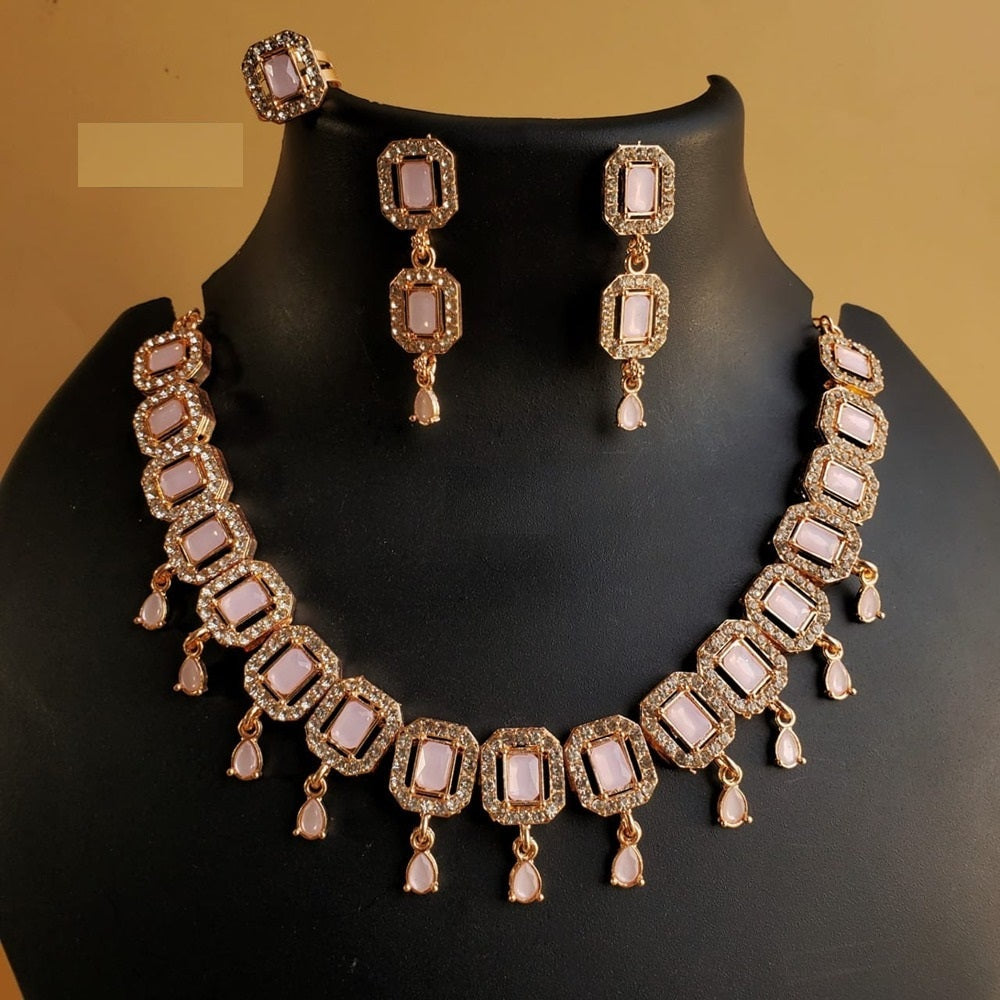 Akruti Collection Rose Gold Plated Necklace Set