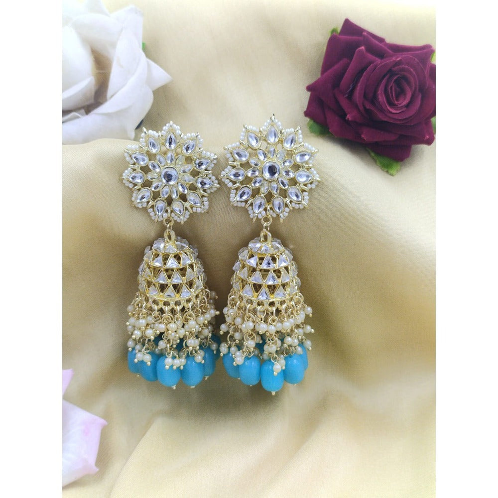 Akruti Collection Gold Plated Kundan Jhumki Earrings