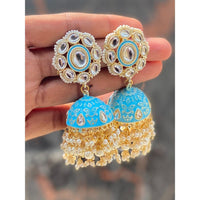 Akruti Collection Gold Plated Kundan And Meenakari Jhumki Earrings