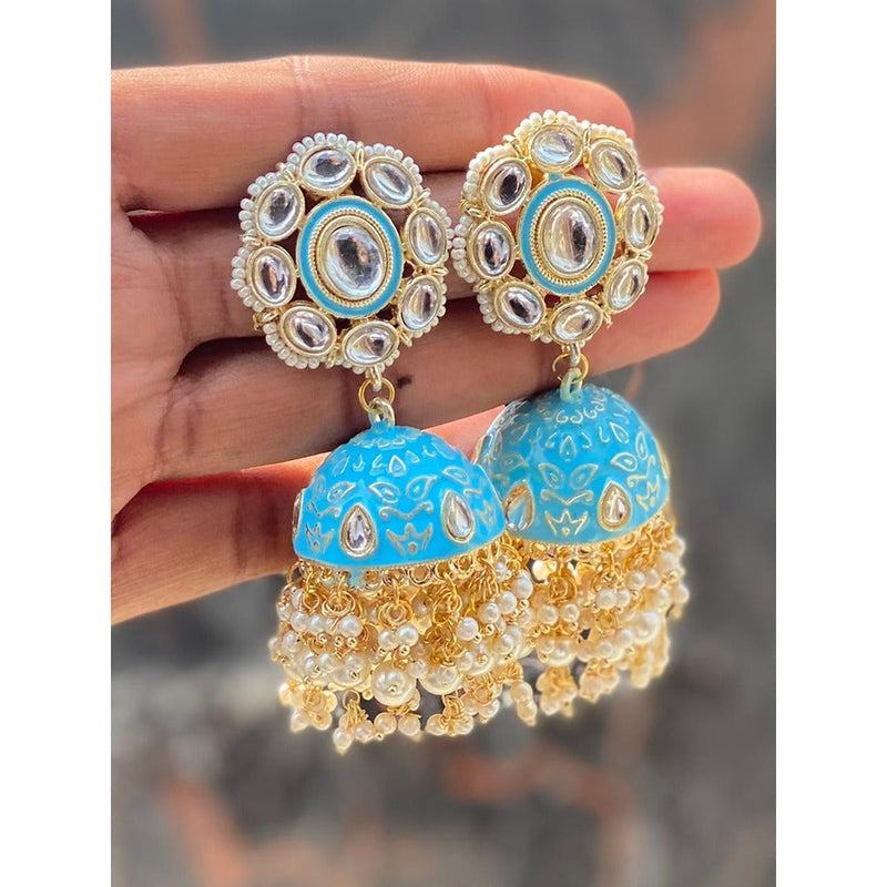 Akruti Collection Gold Plated Kundan And Meenakari Jhumki Earrings