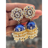 Akruti Collection Gold Plated Kundan And Meenakari Jhumki Earrings