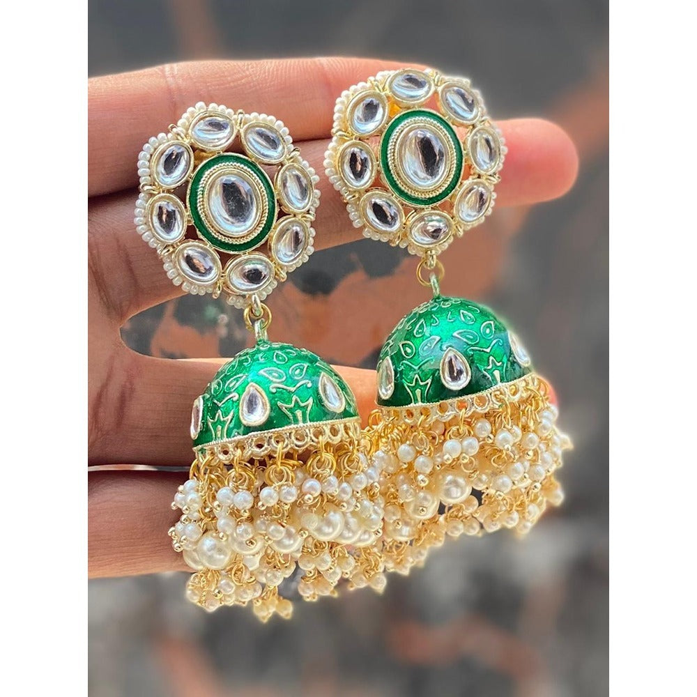 Akruti Collection Gold Plated Kundan And Meenakari Jhumki Earrings