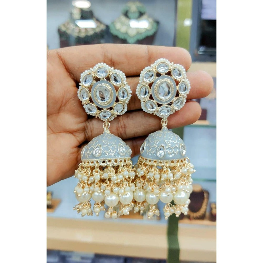 Akruti Collection Gold Plated Kundan And Meenakari Jhumki Earrings