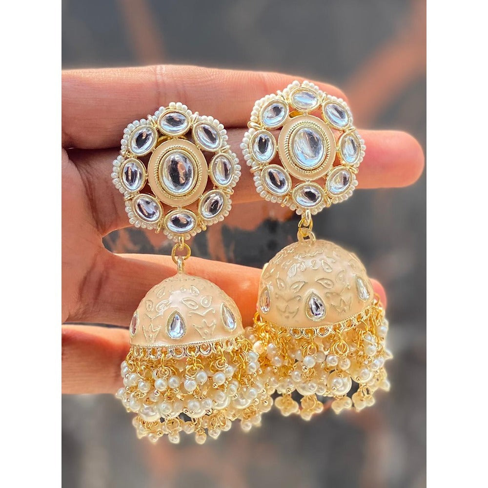 Akruti Collection Gold Plated Kundan And Meenakari Jhumki Earrings