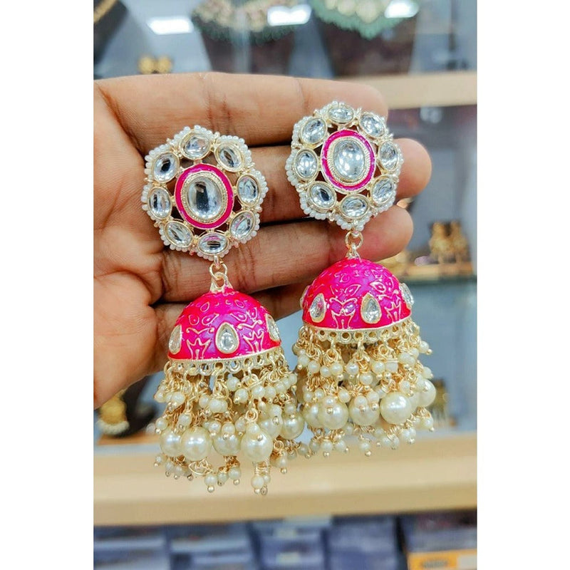 Akruti Collection Gold Plated Kundan And Meenakari Jhumki Earrings