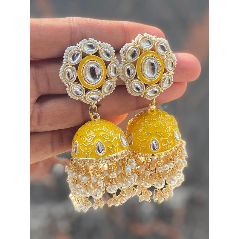 Akruti Collection Gold Plated Kundan And Meenakari Jhumki Earrings