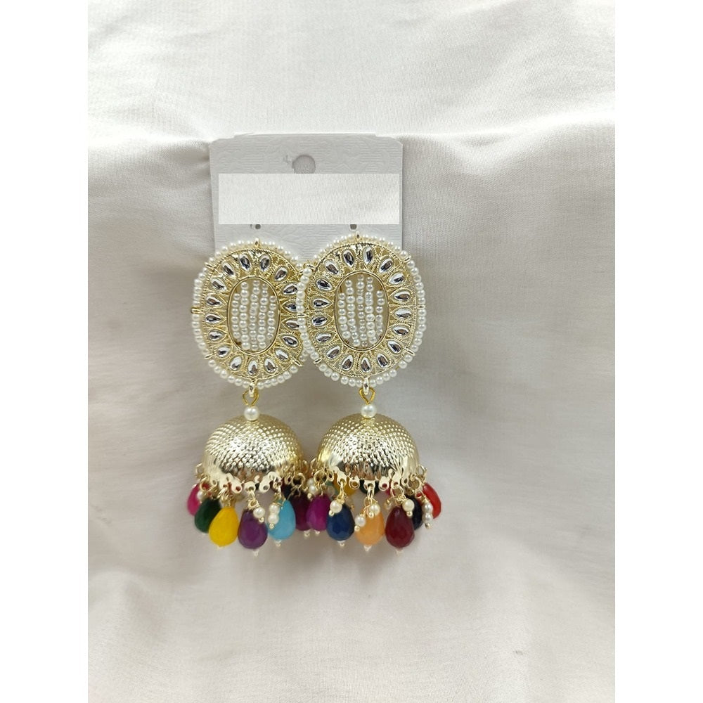 Akruti Collection Gold Plated Kundan Jhumki Earrings