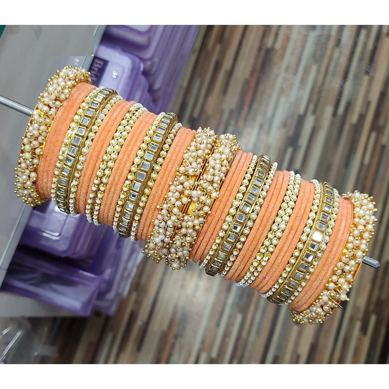 Akruti Collection Gold Plated Velvet And Pearl Bangles Set