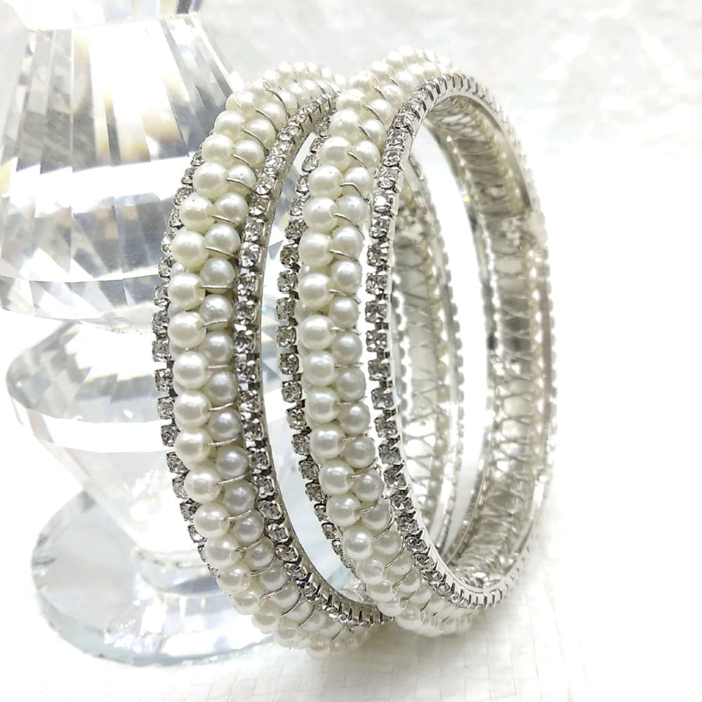 Star Bangles Silver Plated Pearl Bangle Set