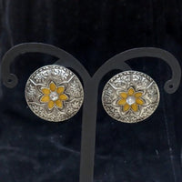 Infinity Jewels Oxidised Plated Pota Stone Stud Earrings