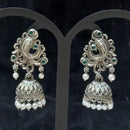 Infinity Jewels Oxidised Plated Pota Stone Jhumki Earrings