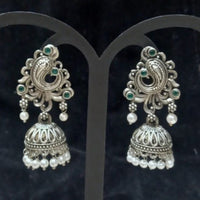 Infinity Jewels Oxidised Plated Pota Stone Jhumki Earrings