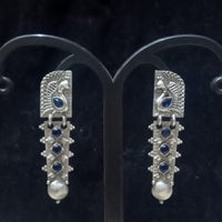 Infinity Jewels Oxidised Plated Pota Stone Dangler Earrings