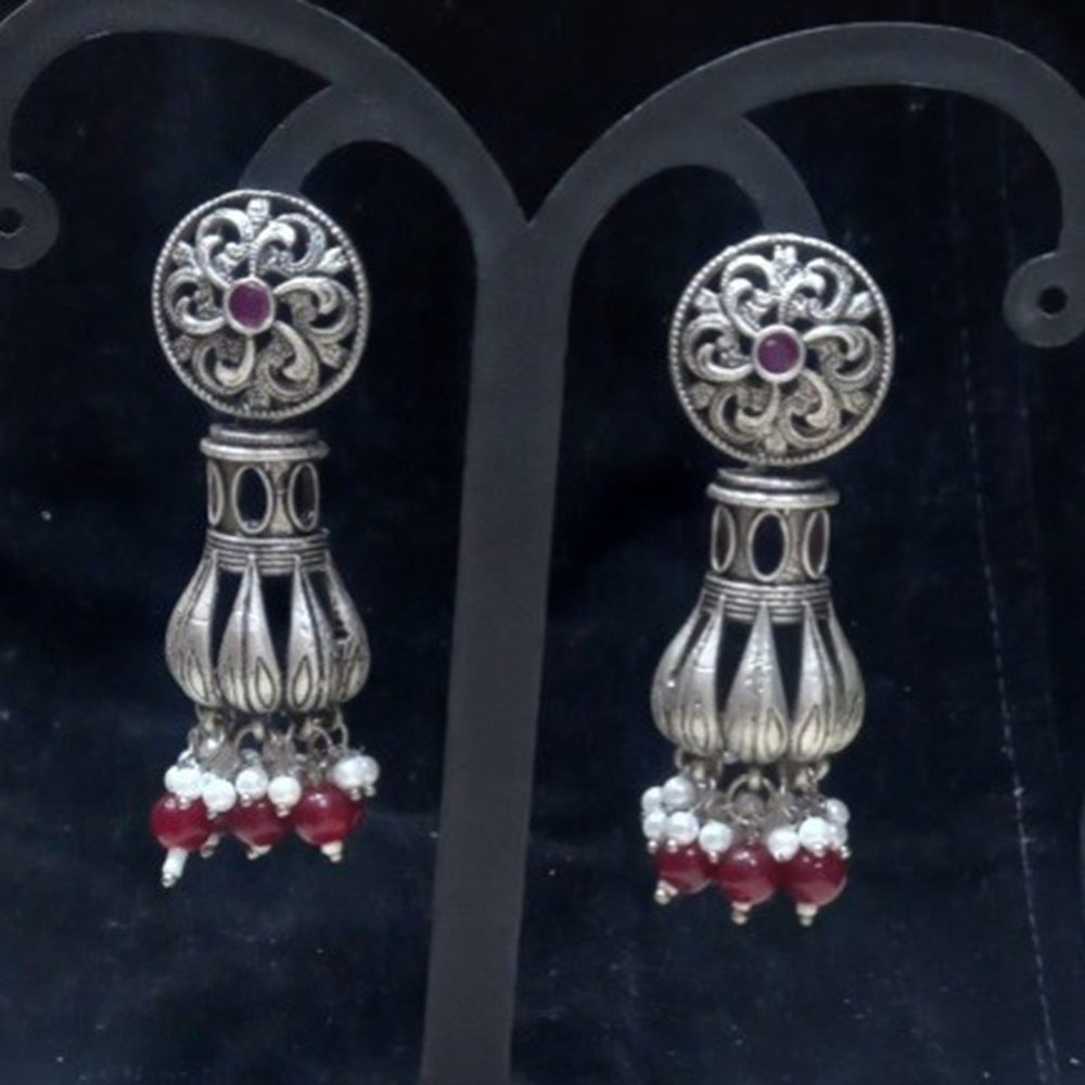 Infinity Jewels Oxidised Plated Pota Stone Dangler Earrings