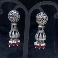 Infinity Jewels Oxidised Plated Pota Stone Dangler Earrings