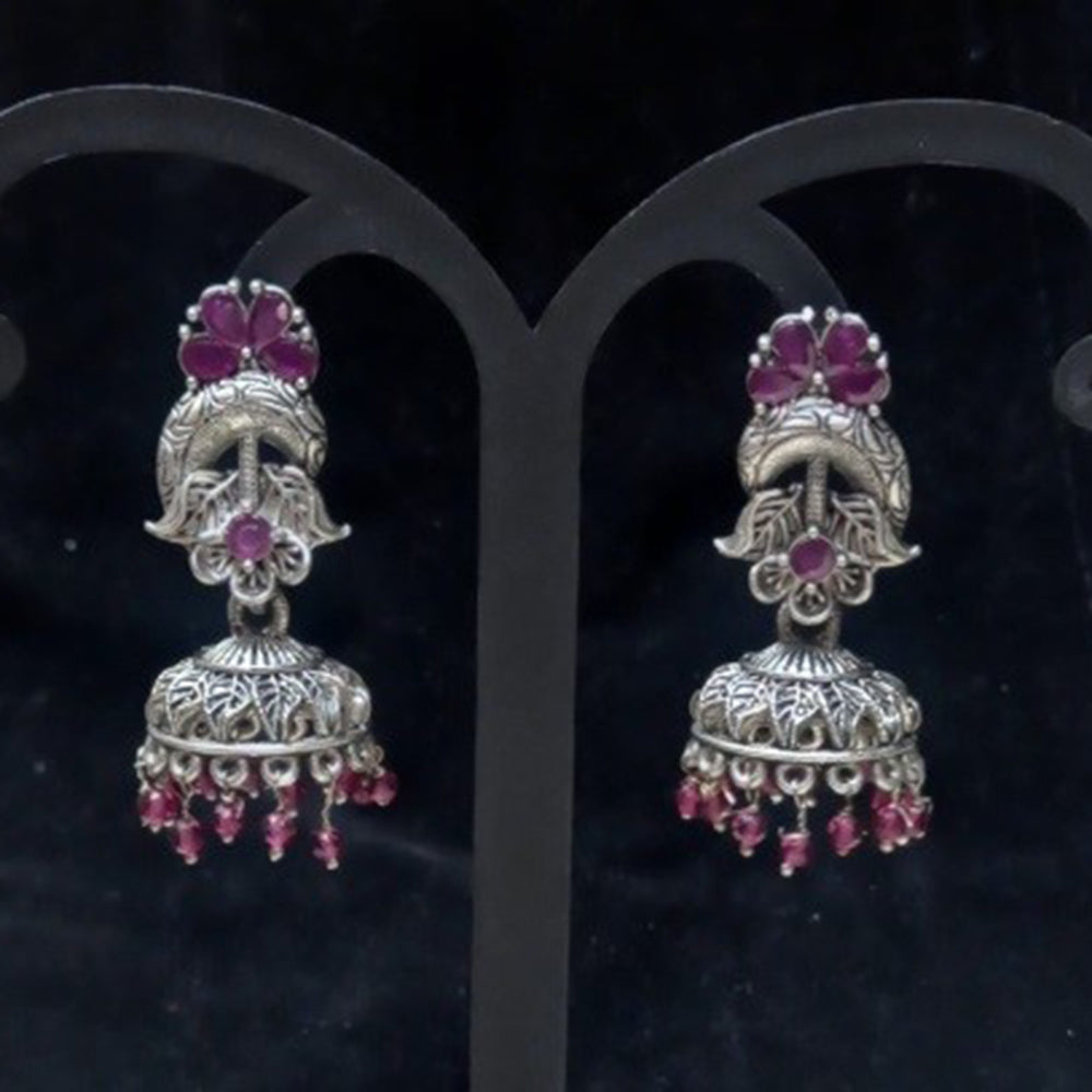 Infinity Jewels Oxidised Plated Pota Stone Jhumki Earrings