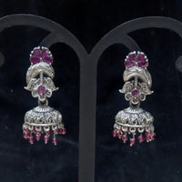 Infinity Jewels Oxidised Plated Pota Stone Jhumki Earrings
