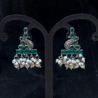 Infinity Jewels Oxidised Plated Pota Stone Dangler Earrings