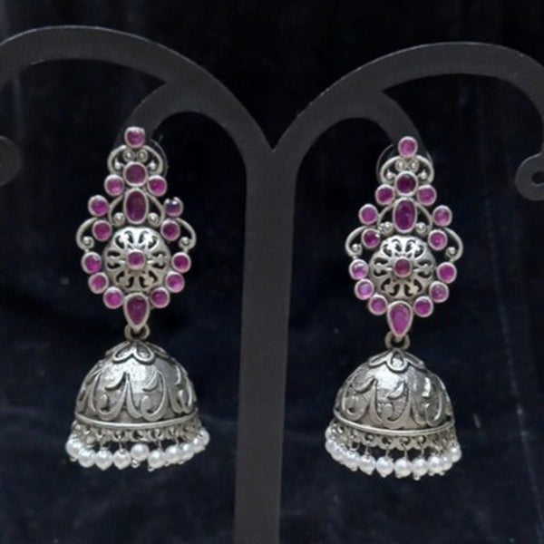 Infinity Jewels Oxidised Plated Pota Stone Jhumki Earrings