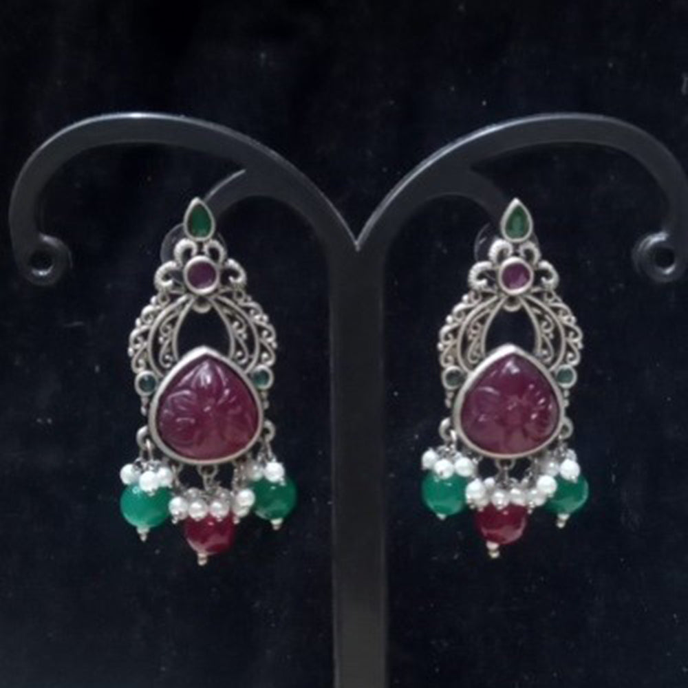 Infinity Jewels Oxidised Plated Pota Stone Dangler Earrings