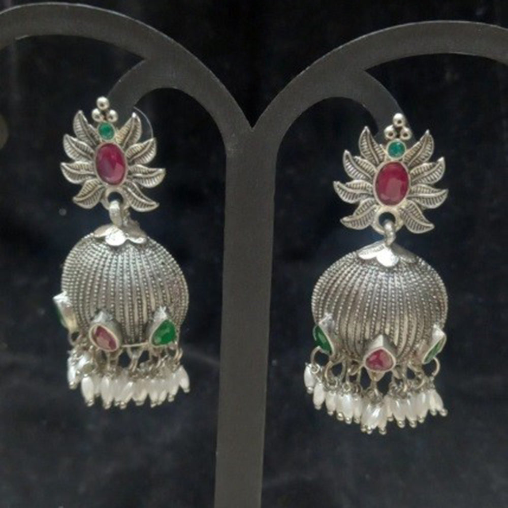 Infinity Jewels Oxidised Plated Pota Stone Dangler Earrings