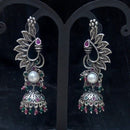 Infinity Jewels Oxidised Plated Pota Stone Jhumki Earrings
