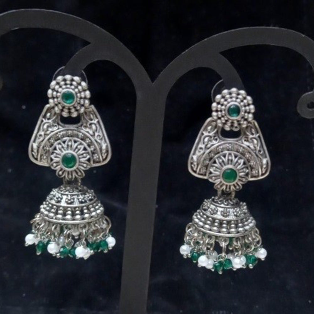 Infinity Jewels Oxidised Plated Pota Stone Jhumki Earrings