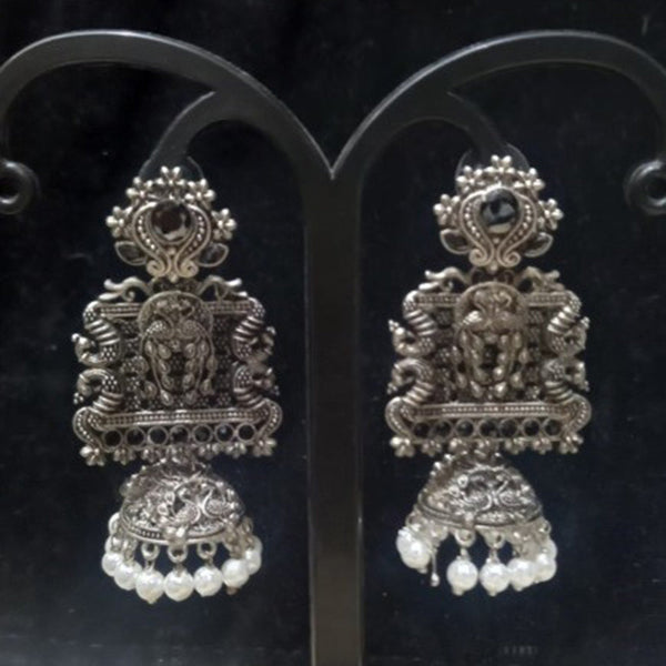 Infinity Jewels Oxidised Plated Pota Stone Jhumki Earrings