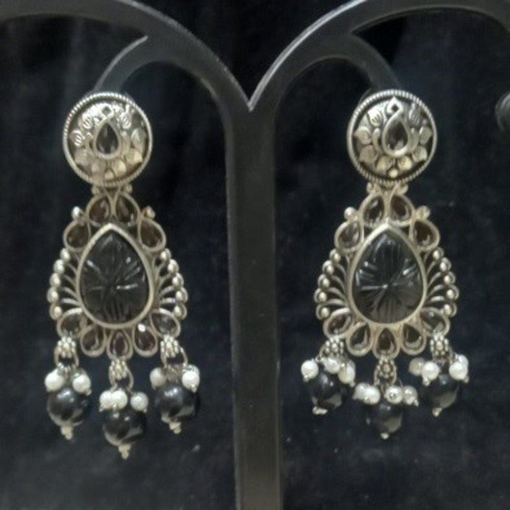 Infinity Jewels Oxidised Plated Pota Stone Dangler Earrings