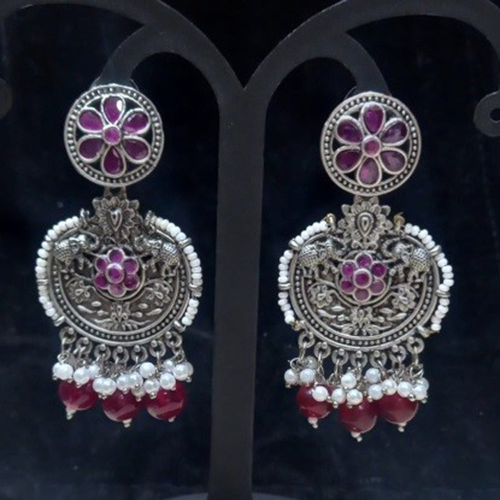 Infinity Jewels Oxidised Plated Pota Stone Dangler Earrings